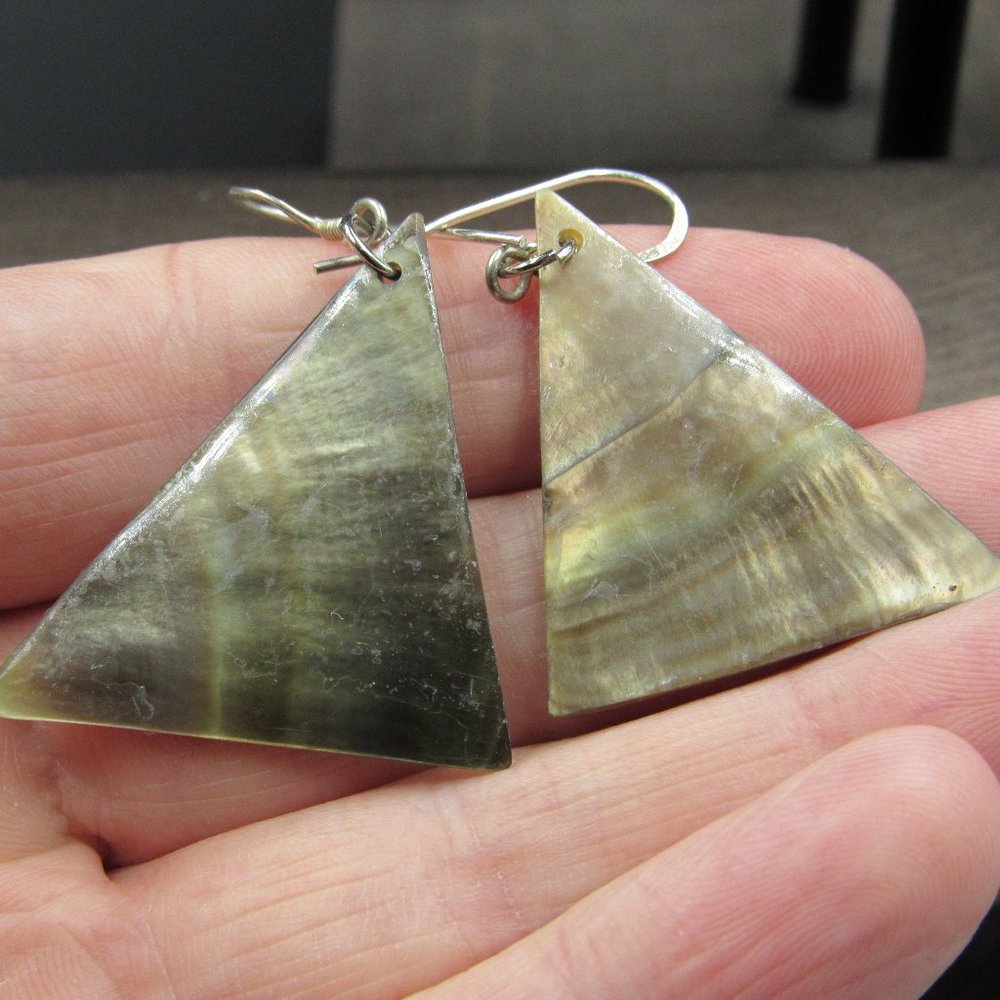 Sterling Worn Triangle Shell Dangle Earrings - image 1